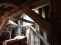 Old wooden roof beam structure