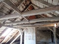Old wooden roof beam structure