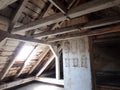 Old wooden roof beam structure