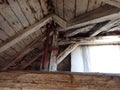 Old wooden roof beam structure