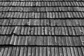 Old Wooden Roof With Dry Leaves On It In Black And White