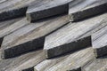 Old wooden roof texture close up. The details of rooftop shingles. Copy space Royalty Free Stock Photo