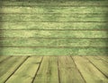 Old wooden room interior, green background Royalty Free Stock Photo