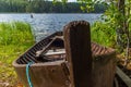 Old wooden rowing boat on the shore of the Saimaa lake in Finland - 6 Royalty Free Stock Photo