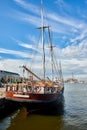 Old wooden sailing ship in harbour Royalty Free Stock Photo