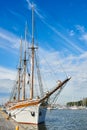 Old wooden sailing ship in harbour Royalty Free Stock Photo