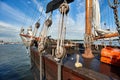 Old wooden sailing ship in harbour Royalty Free Stock Photo