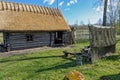 Old wooden sauna log cabin with thatched roof. Hiiumaa island, E Royalty Free Stock Photo