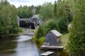 Old wooden sawmill on river