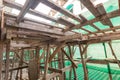 An Old Wooden Scaffolding Structure Used to Support Construction and Renovation of Outdoor Buildings