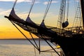 Old Wooden Schooner Pirate Ship At Sunrise Royalty Free Stock Photo