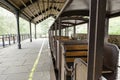 Old wooden seats in a train Royalty Free Stock Photo