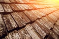 Old wooden shake roof. Background and texture