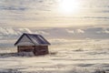 Old Wooden Shed in Winter Snow Landscape