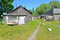 Old wooden sheds in the yard. Polessk, Kaliningrad region Royalty Free Stock Photo