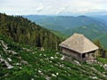 Old wooden sheepfold / cottage / cabin in the mountains Royalty Free Stock Photo