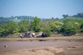 Old wooden ship, boat hull. Wreck in river, Torridge estuary, near Bideford, Devon, UK. Royalty Free Stock Photo