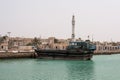 Old wooden ship in Gulf Bay near Laft village. Royalty Free Stock Photo