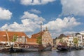 Old wooden ships in the center of historic Leiden Royalty Free Stock Photo