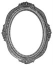 Old wooden silver plated oval Frame Isolated on white