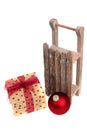 Old wooden sledge with present Royalty Free Stock Photo