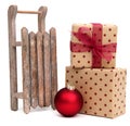 Old wooden sledge with presents Royalty Free Stock Photo