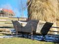 Old wooden snow sled