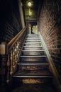 Old wooden staircase inside a building Royalty Free Stock Photo