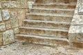 Old Wooden Staircase and stone wall Royalty Free Stock Photo