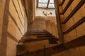 Old wooden stairs leading from the church tower Royalty Free Stock Photo