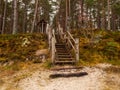 Old wooden stairs in a park leading into pine forest, famous Jurmala tourist area, Latvia. Fine example of using natural materials