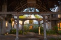 Old wooden structures in an abandoned stable in the Natalyevka estate, Kharkiv region, Ukraine Royalty Free Stock Photo