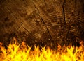 Old wooden surface on fire Royalty Free Stock Photo