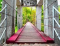 Old wooden suspension bridge Cross the river