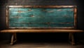 Old wooden table with blackboard, rustic plank wall, empty classroom generated by AI