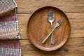 old wooden table with empty plate on a wooden table and copyspace Royalty Free Stock Photo