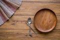 old wooden table with empty plate on a wooden table and copyspace Royalty Free Stock Photo