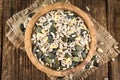 Old wooden table with mixed Seeds (selective focus) Royalty Free Stock Photo