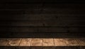 Old wooden tabletop and wooden wall at the background Royalty Free Stock Photo