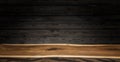 Old wooden tabletop and wooden wall at the background Royalty Free Stock Photo