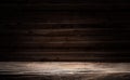 Old wooden tabletop and wooden wall at the background Royalty Free Stock Photo