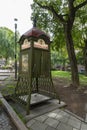 Old wooden telephone box in Stockholm