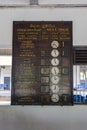 The old timetable board at Anuradhapura Train Station in Sri Lanka. Royalty Free Stock Photo