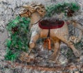 An old wooden toy horse, christmas decoration Royalty Free Stock Photo