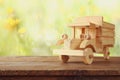 old wooden toy truck car over wooden table Royalty Free Stock Photo