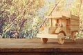 old wooden toy truck car over wooden table Royalty Free Stock Photo