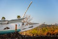 Old wooden traditional balinese boat. Outside asian style interior Royalty Free Stock Photo