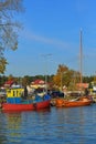 Old wooden traditional boat in port of Katy Rybackie Royalty Free Stock Photo