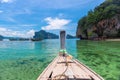 Old wooden traditional boat in Thailand heading Royalty Free Stock Photo