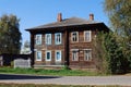 Old wooden two-storeyed inhabited barrack on Sadovaya Street, Pereslavl-Zalessky. Russia